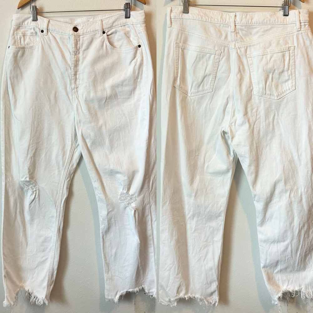 LOFT 14/32 Women’s The 90s High Waist Straight Raw H Distressed Stretchy Jeans